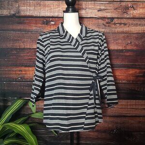 NWOT Pendleton Wrap Top M Petite Silk Cotton Blend 3/4 Sleeve Striped